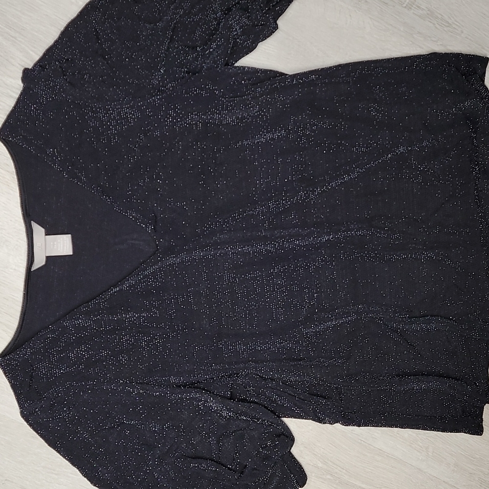 H&M Medium ladies black shimmery beaded top with Puff Sleeves [27]